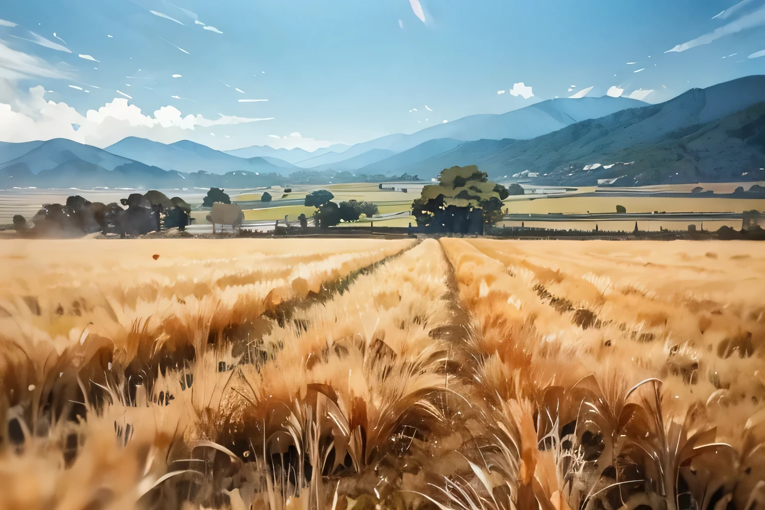 riesige Weizenfelder, leichtes Lüftchen, blauer Himmel, (Weicher Fokus:1.5), beste Qualität