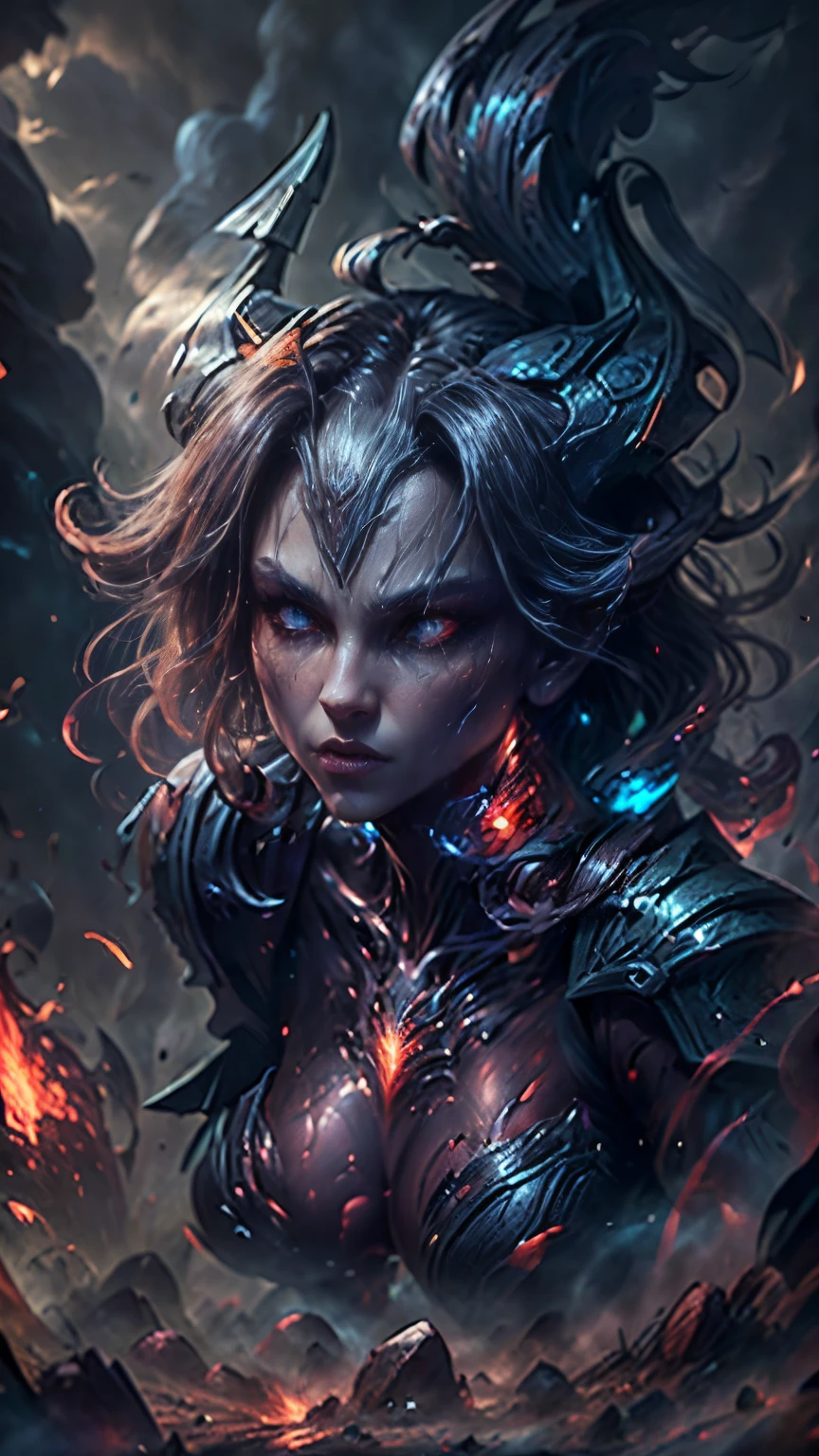 a fire-breathing Leonin warrior woman, detailed face and features, beautiful detailed eyes, beautiful detailed lips, extremely detailed eyes and face, long eyelashes, fierce expression, intricate armor, glowing ember effects, dramatic lighting, volumetric fog, fantasy landscape, hyper detailed, cinematic, 8k, photorealistic, concept art style