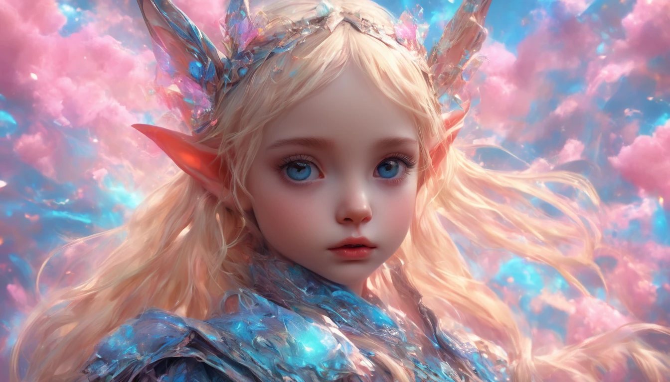 (Extreme complexity, two subjects)(subject 1: cryptic girl, blonde, high tech suit) (subject 2: elf companion, high fantasy regal outfit, very big eyes and ears) riding cotton candy pink unicorns, blue prairie, ethereal, fantasy, magical realism, highly detailed, 8k, cinematic lighting, vibrant colors, dramatic composition, intricate details, imaginative, cinematic perspective, surreal, dreamlike, whimsical, beautiful, magical, (best quality,4k,8k,highres,masterpiece:1.2),ultra-detailed,(realistic,photorealistic,photo-realistic:1.37)