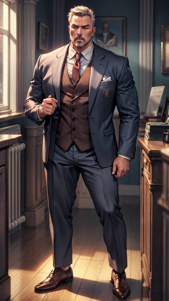 detailed man with mustache, wearing work suit, full body view, realistic, photorealistic, cinematic lighting, high quality, 8k, sharp focus, physically-based rendering, professional, vivid colors