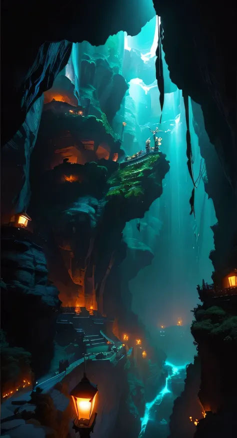 incredible cave, incredible atmosphere, masterpiece, it&#39;s great, magnificently, over-refinement, photography lighting style,...