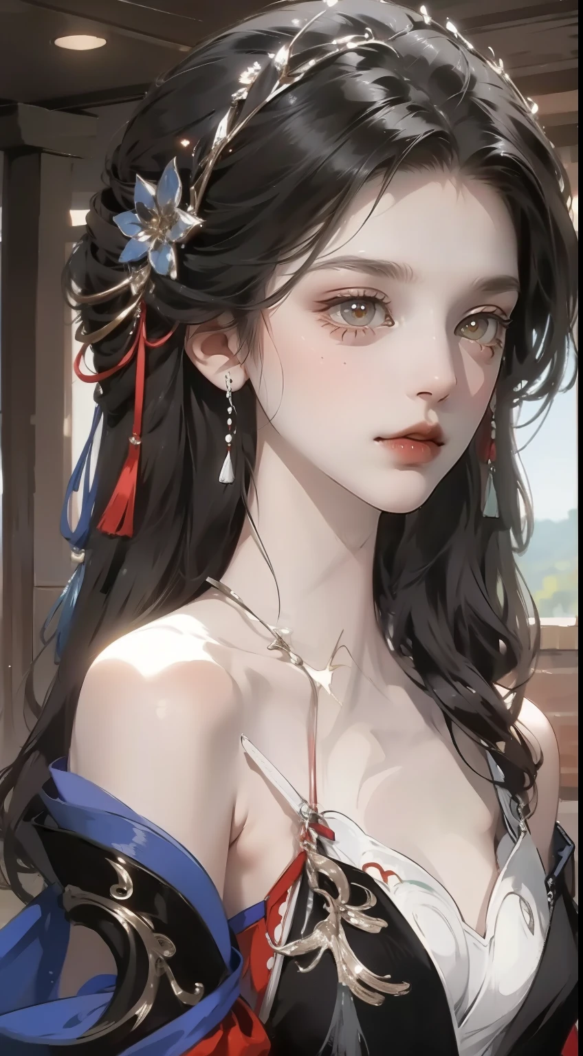 아름답고 섬세한 CG 작품，Depicting Reimu Hakurei,  마녀, 최고의 품질로. 섬세한 흰색 리본과 양말이 함께 제공됩니다., 큰 가슴, 그리고 엉덩이가 넓어., 솔로 여성 캐릭터의 아름다움을 보여주는 걸작 일러스트입니다..