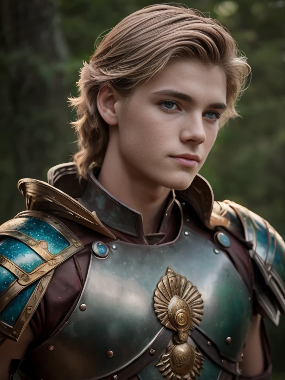 Portrait, 1boy, 20 years old, armor, warrior, ancient Rome, handsome, Greek model, blonde boy, blue eyes, symmetrical, focus on the boy, medium shot, looking at the camera, film grain, young god greek, beauty, pose, super model, young god greek beauty, representation of a Greek god, glorious, majestic, supreme, nature, artistic portrait, artistic pose, photography award