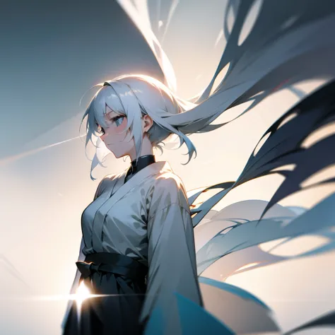 (White-haired girl: 1.2, minimalist: 1.1, Japanese anime, masterpiece, delicate: 1.2, high detail, light and shadow, shadow, fin...