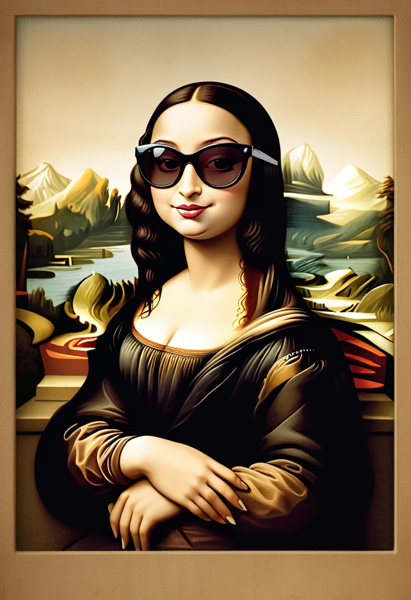 dynamic view, cinematic, RAW quality capture, POV, soft sepia effect, retro effect, masterpiece, cartoon, Disney style, Daisy as Da Vinci's Mona Lisa exhibited in the Louvre, vintage retro atmosphere, best quality,