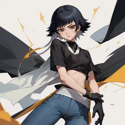 ((highest quality)), ((masterpiece)), (familiar),  bleach,soi fon, 1 girl, alone,  erect nipples, black hair,slanted eyes, black...