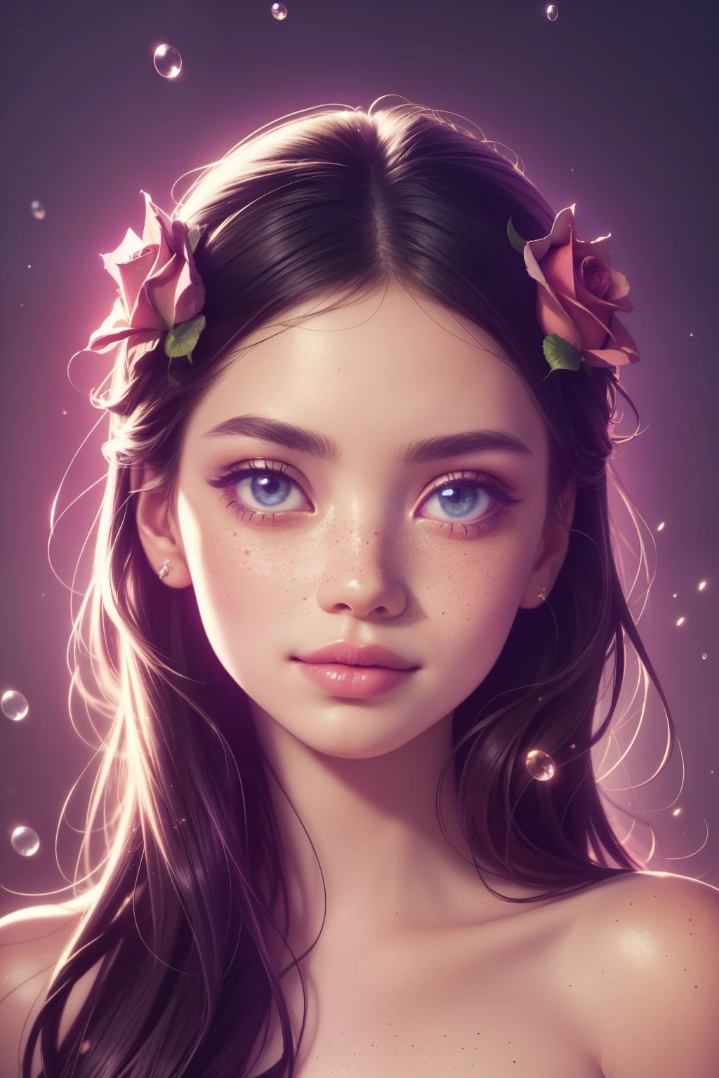 (Este es un hermoso, Intrincado, (romántico) fantasy image that emphasizes beauty y grace.) Generate a blind curvy woman con milky eyes y soft natural freckles. Her face is important y should be (perfectamente formado) con (beautiful labios hinchados) y (características perfectas). Hay una linda marca de nacimiento con pecas en su labio.. The image exudes ethereal beauty y soft fantasy, con brillaring shades of pink throughout. Surround her con eternal roses in brillaring shades. Asegurar la perfección en su rostro., cabello, y eyes. Include dulce y detailed birds y soft, luminous flowers y detailed roses. Utilize dynamic composition y dramatic lighting y cinematic lighting to create an interesante fantasy image. The background of the image is interesante y ultra-detailed, con soft fantasy lighting y gradients. Incluir detalles de fantasía, linda aura, Vistoso, vistoso, y interesante magical background. El fondo de la imagen está decorado en tonos rosas., brillar, Brillantina, y fantasy details like colored bubbles y cosmos. Incluye pecas sutiles, natural freckles y a diffused realistic skin tone. Incorporar elementos de alta fantasía., Capricho, y detailed elegance. rosa inglesa, Princesa, cortesana, aristócrata, dulce, Encantador, Calma, Encantador, brillaring, brillando, Brillantinaing, fantasía astrológica, (((obra maestra))), (de la máxima calidad), rosa magica, jardín de fantasía, Hermoso rostro, cara perfecta, labios hinchados, interesante, Sonrisa tímida, elementos de fantasia, rosa magica, Ojos bonitos, perfect labios hinchados, tonos joya, luminosidad. Taken con a canon camera.