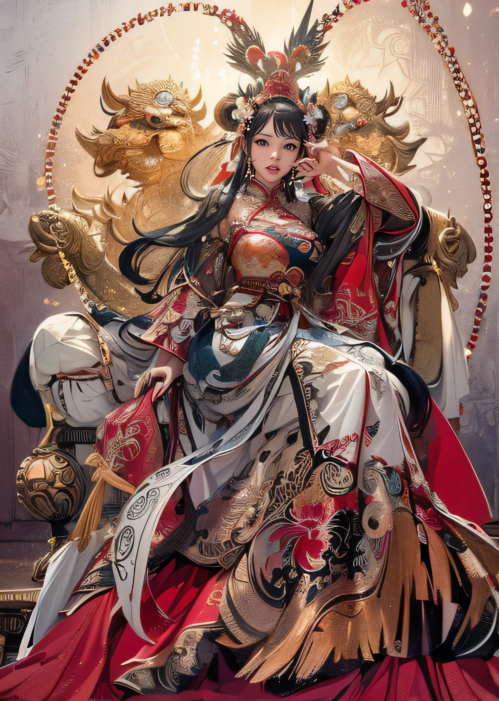 （（（Perfect Figur，Figur，roter Hanfu，Winter bikini，Chinesische Unterwäsche,Rote Kleidung，roter Hintergrund,Drachen，(Chinesischer Stoff:1.2), hanfu bikini， Drachen and girl，Drachen hood，Xuer Löwenkopf,Drachen，lange Haare，schwarzes Haar，Haar-Accessoires，chinesische kleidung，Laterne，Oriental Drachen,（（（Aisha，Braune Pupillen，1 Mädchen，Allein，long schwarzes Haar，Pony freilegen ））），riesig breasts, riesig ass,（（（Breite Hüften））），S-shaped Figur:1.7））），((Meisterwerk)),Hohe Auflösung, ((Best Qualität at best))，Meisterwerk，Qualität，Best Qualität，（（（ exquisite Gesichtszüge，Blick ins Publikum,Es gibt Licht in den Augen，erröten，schüchtern，Glücklich，laut lachen））），（（（Licht und Schatten verflechten sich，riesig ））），（（（Blick in die Kamera，Sitting on a Drachen）））