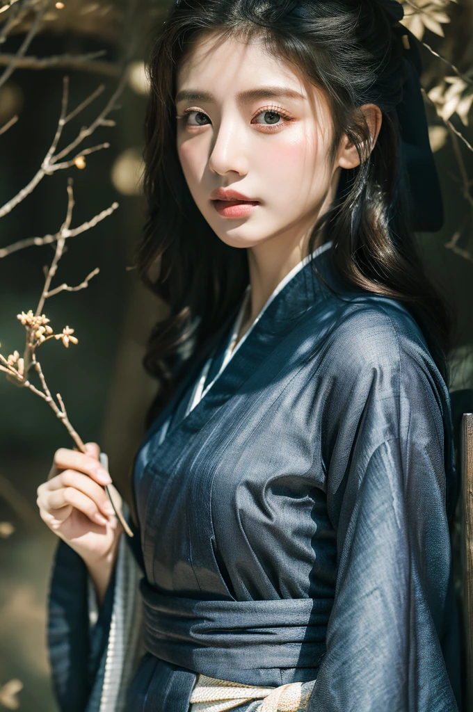 ( masterpiece, top quality, best quality,8k,years old girl,ultra detailed,raw photo:1.5),(photorealistic:1.4), (cinematic lighting), PerfectNwsjMajic, , Surrealism, UHD, ccurate, Super detail, textured skin, High detail, Best quality, dynamic angle, White skin,[Beautiful blue eyes], high nose,(1girl),(good anatomy:0.5)), Dreamy atmosphere,expressive brush strokes, mystical ambiance, Artistic interpretation, a whimsical illustration,dark, Subtle colors and tones, mystical aura, Woman wearing traditional Korean costume,(hanbok:1.3), Joseon dynasty, jeogori,chima,and the po,portrait, assassin, small knife, strong,shiny skin , straight hair