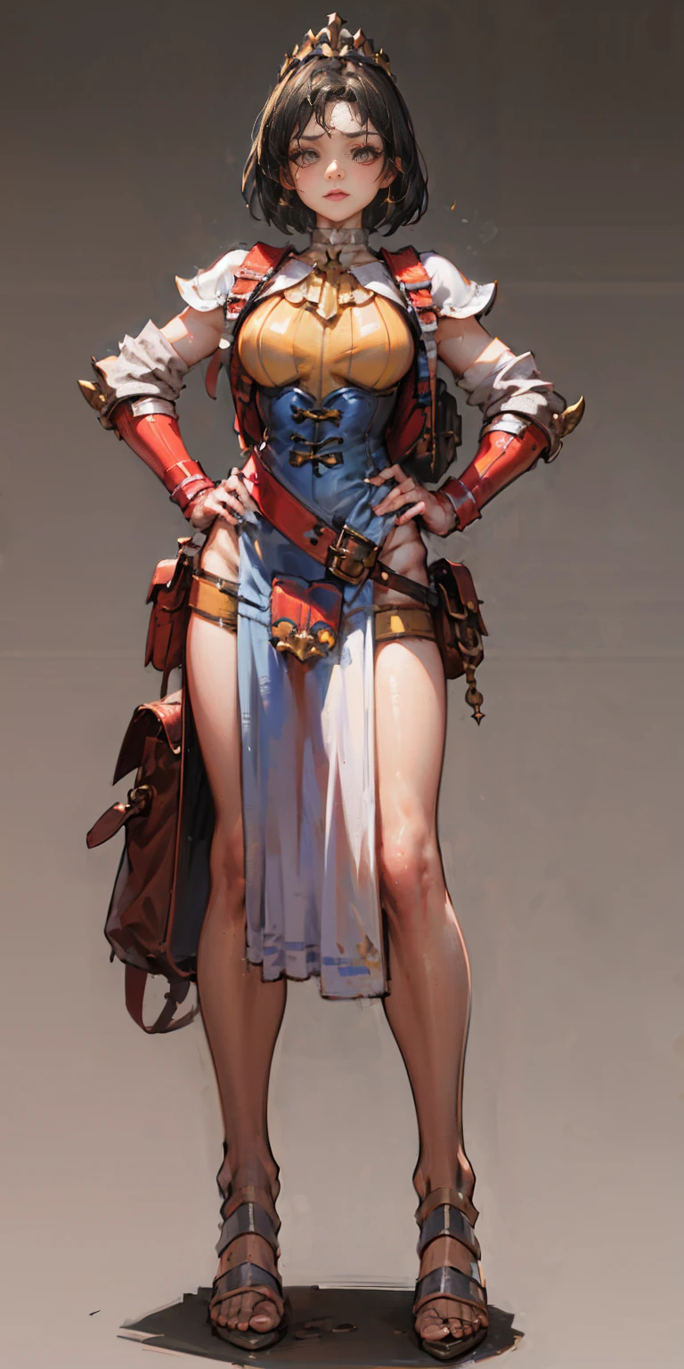 full body, whole body. 1solo (girl). slave fighter, loincloth standing, hands on hips full body, whole body. 1solo (girl). slave fighter, loincloth standing, hands on hips, metal sandals, backpack, choker, big belt, view from below, feet together, bracers, tiara