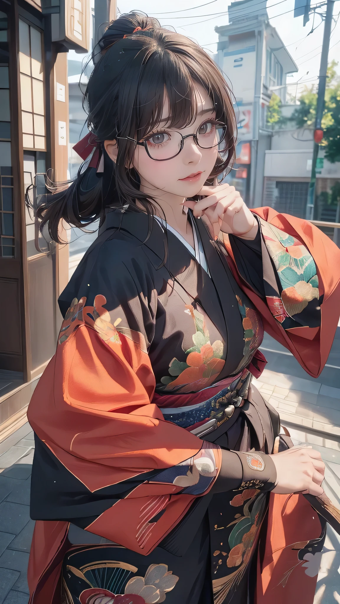 (random japanese clothes),(random pose),(random hairstyle),(Highest image quality,(8k),ultra-realistic,best quality, high quality, high definition, high quality texture,high detail,beautiful detailed,fine detailed,extremely detailed cg,detailed texture,a realistic representation of the face,masterpiece,Sense of presence),(wearing glasses:1.1)