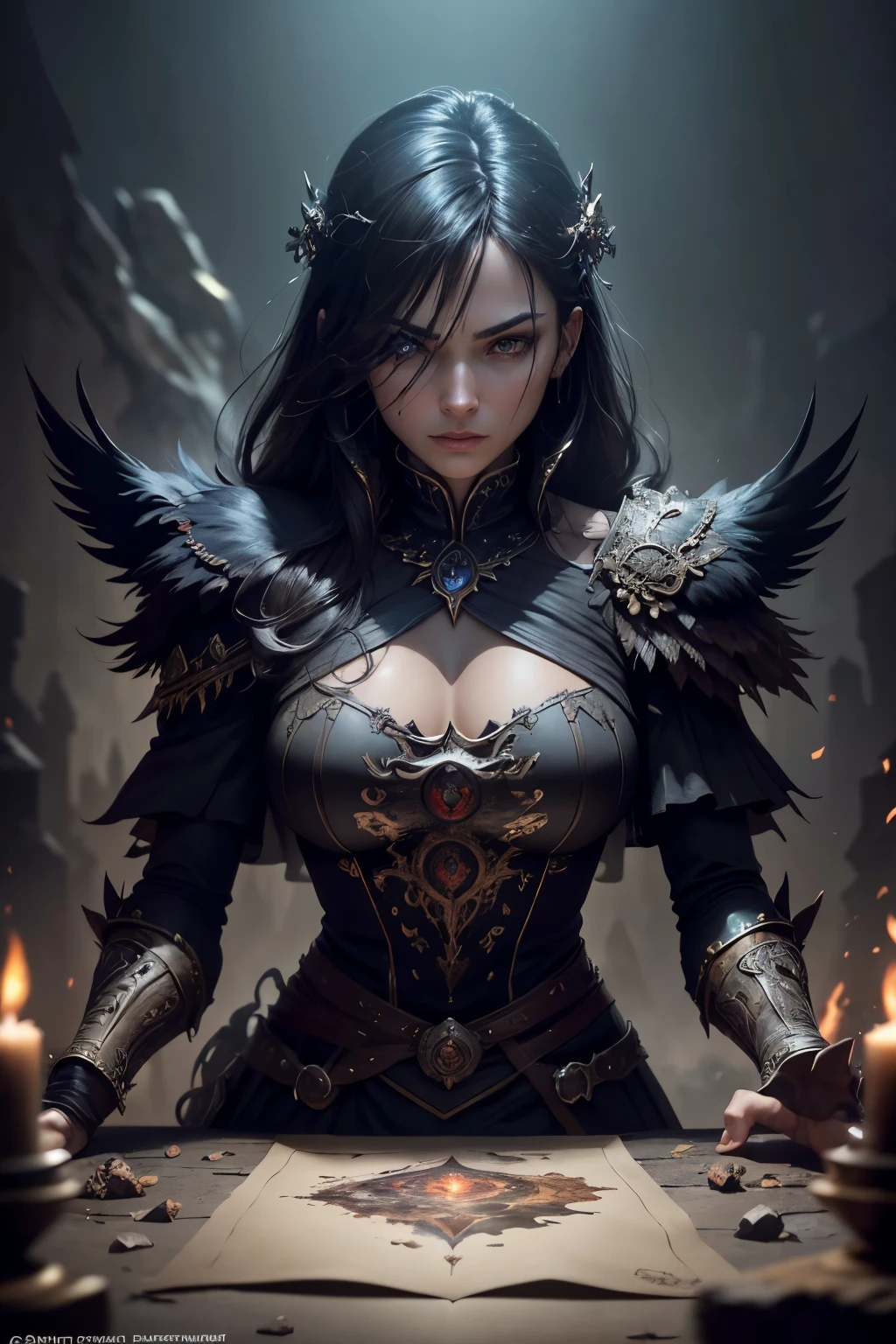 ((Best quality)), ((masterpiece)), ((realistic cartoon)), ((perfect character)), ((portrait)): Dynamic pose,Crow soldier, Evil. The scene is set in a thematically rich environment. The lighting, crafted with a cinematic touch, emphasizing aura surrounding the Evil crow soldier. Every element of this masterpiece is carefully designed to create a sense of realism and immersion. The intricacies of the genius clothes, the mesmerizing effects of his evil power, and the level of detail in his greedy face all contribute to a captivating visual experience. This artwork is presented in stunning UHD resolution, allowing you to appreciate every nuance and intricacy in breathtaking detail. Portrait, scenic, masterpiece,mtg art,magic the gathering art.