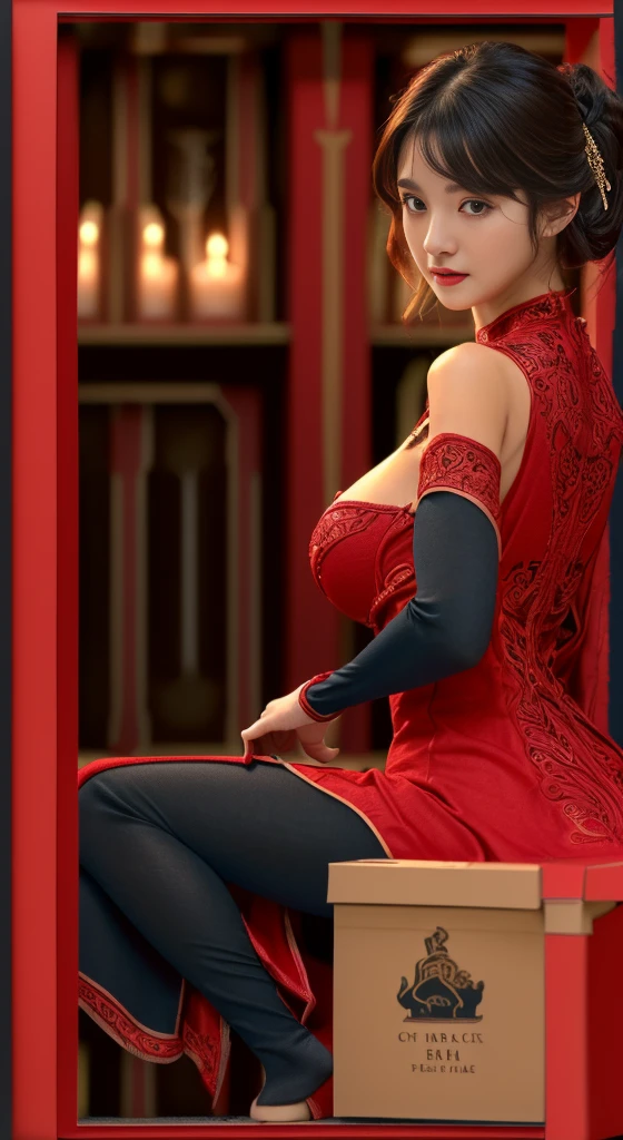 (highest quality), Realistic, (live-action, Intricate details, Depth of written boundary), Very detailed,Detailed skin, (((Gorgeous dark red dress:1.2, length, Huge breasts、turn around、No sleeve, race))), (((Small box:1.4))), (Beautiful face, Lips parted, I&#39;m looking forward to, akina-nakamori), (Japanese female college student standing in a large church, Open Stance), (Long Blonde Hair:1.2, One-length hairstyles), Fair skin, Stained glass, light shines in from the ceiling, Backlight, Low angle shot:1.2, Full Body Shot