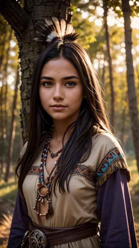 (grainy:0.5), cinematic, girl,native american,fantasy,(solo:1.3), detailed eyes, detailed face, detailed  native american clothi...