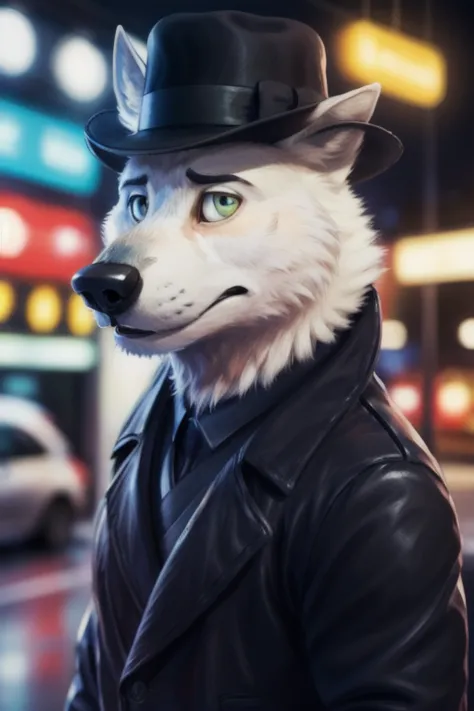 cute cartoon of (gary \(zootopia\)) wearing a (leather jacket) and (bowler hat which has a robotic eye on the front), alone, wol...
