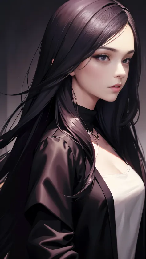 Portrait of a lady with long hair and black shirt, Digital full body portrait, Beauvot Art Style, blackpink , Realistic art styl...