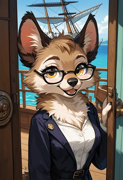 masterpiece, best quality,1girl,furry,ship,manul girl,side of door,
perfect light,glasses,animal nose,solo,detail fur
adorable,b...