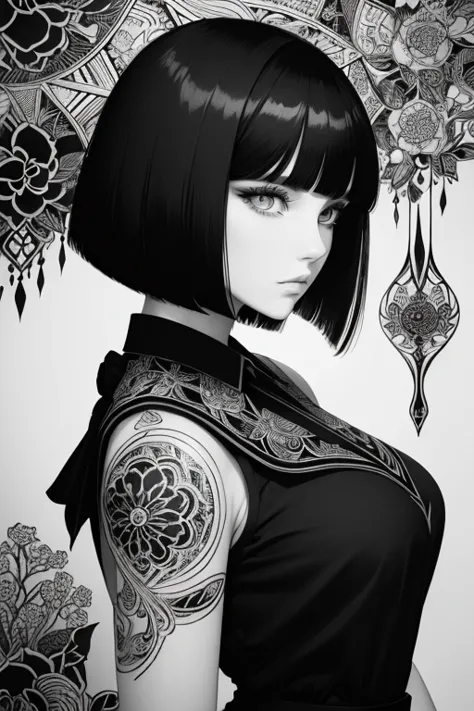 beardsley style,ink art, pen and ink, (best quality,masutepiece:1.2),(black and white comic core:1.1),(extreme high contrast),da...