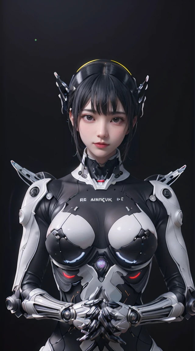 (from the front:1.5), (1. Machine Girl:1.5),whole body, alone, Slim waist, Thick thighs,  (Machine made joints:1.2),(Mechanical limbs:1.1),(Blood vessels connected to tubes),(Mechanical vertebrae attached to the back),(Cervical vertebrae mechanically attached to the neck), Armor Light, Mecha Head Glasses, (Luminous Arms:1.5), (Laser Eye:1.5), Expressionless, Huge breasts, 

colorful,High resolution, Ray Tracing, NVIDIA, Super Resolution, Unreal 5, Scattered beneath the surface, PBR Texturing, Post-processing, Anisotropic Filtering, Depth of written boundary, Maximum clarity and sharpness, Three-part method, 16K RAW, (Luminous Particles:1.4), Very detailedCG, unity 8k wallpaper, 3D, Cinematic Lighting, Lens flare, reflection, Sharp focus, Cyberpunk art,  Realistic, highly detailed CG figure, Very delicate and beautiful, Cinematic Light, (photoRealistic:1.5), (Dark Background:1.5),Dynamic Angle, masterpiece, highest quality, Super detailed, figure, Detailed light, dramatic_Shadow,face Shadow,Very detailed,Top performance,