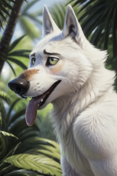 cute cartoon of a (gary \(zootopia\)) naked, solo, wolf, white fur, tongue out, big cock, porn, full body image, BREAK, jungle b...