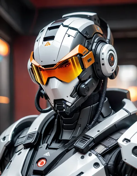 a close up of a robot in a building with a sunglasses on, cyberpunk flame suit, cyberpunk armor, cyberpunk suit, sci - fi suit, ...