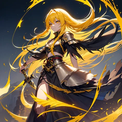 ((Fantasy　Yellow Hair　Long Hair　black　Covered in scars　one person　Lonely　Open chest armor))　((night　Western style　old　Shining Au...