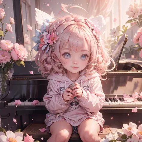 cute baby 3d，baby pink hair，cute eyes，adorable smile，esbian all over、pure、lolita hoodie fashion，pure，grand piano，rosy cheeks，de ...