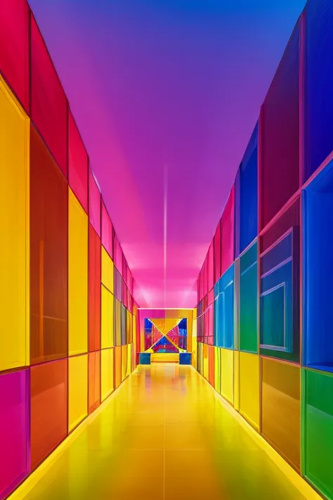 produce a vibrant digital art piece featuring cubic elements adorned with the colors of the rainbow. each cube should represent ...