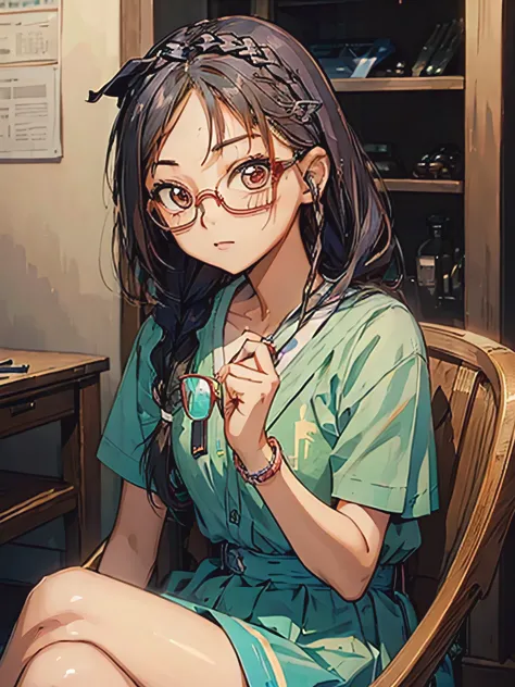((( character : teenager : Tzuyu : nerd : fit body : braided hair : glasses :  : sitting  )))