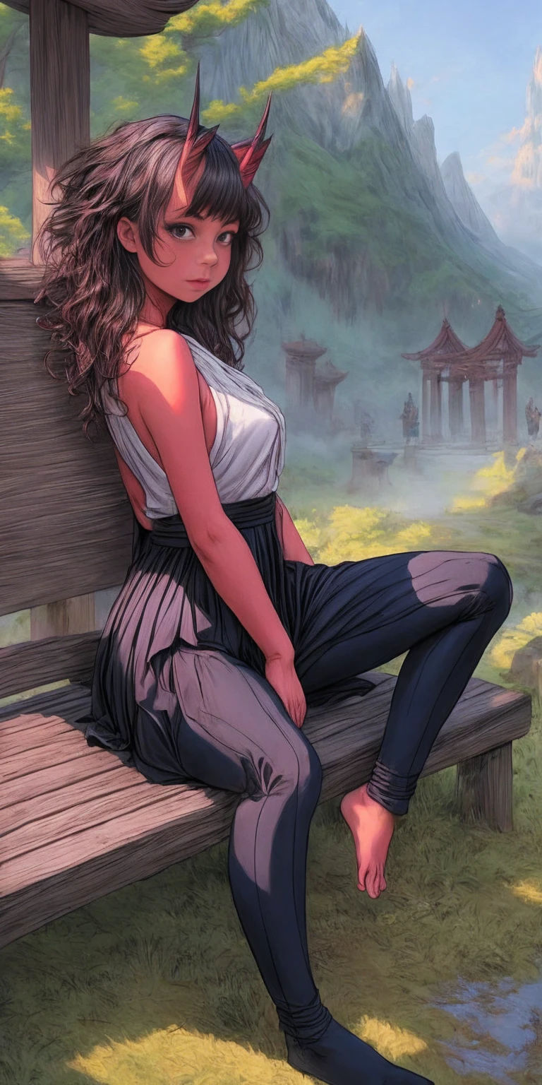 Kei Kishimoto full body sitting on a bench showing ass to me (morning daytime park background) (masterpiece, best quality, ultra-detailed, best shadow)