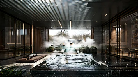 depict a steam room in the style of quiet luxury in photorealistic quality