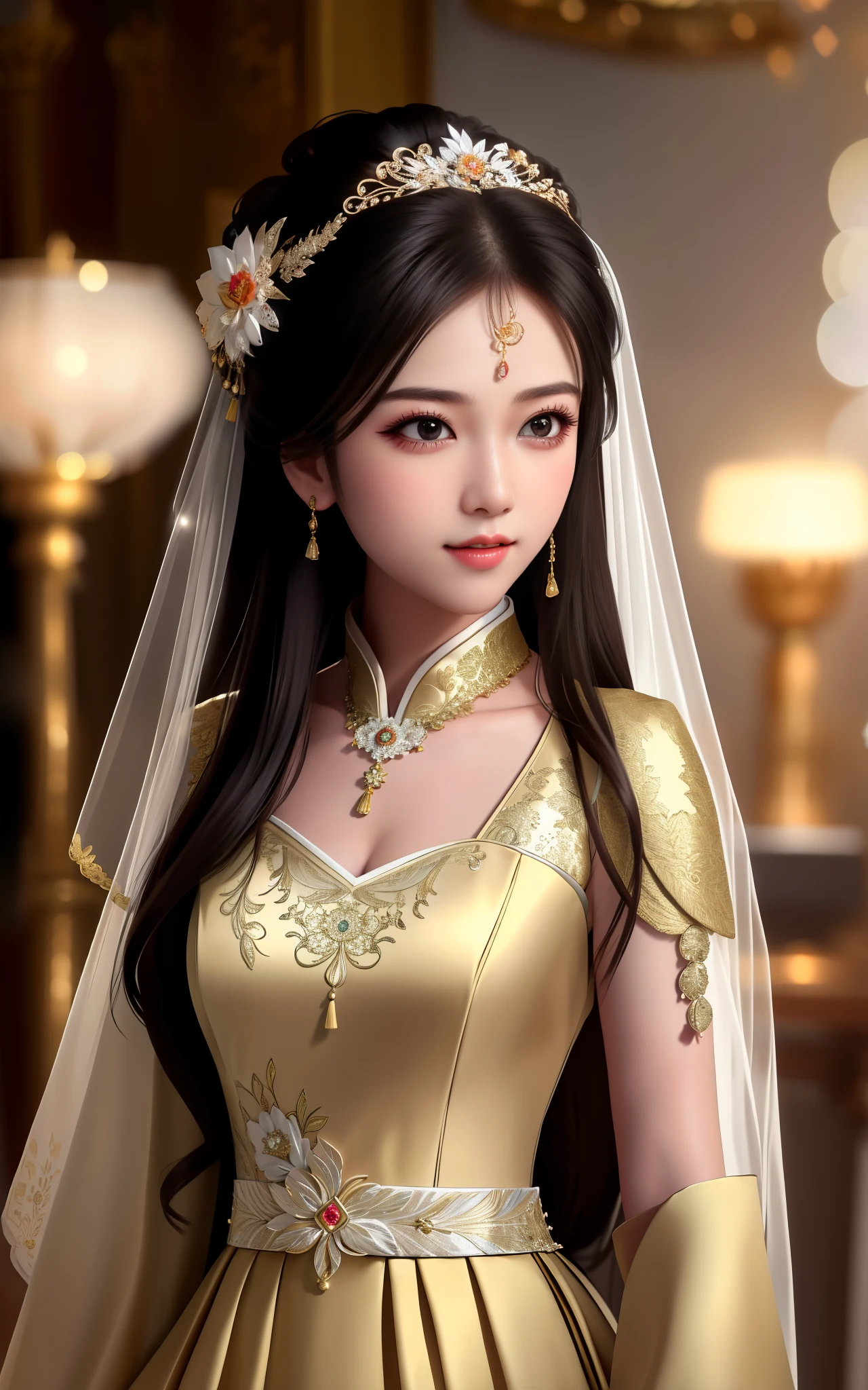 best quality, masterpiece, highres, 1girl,china wedding dress,hair ornament,necklace, jewelry,Beautiful face,upon_body, tyndall effect,photorealistic, dark studio, rim lighting, two tone lighting,(high detailed skin:1.2), 8k uhd, dslr, soft lighting, high quality, volumetric lighting, candid, Photograph, high resolution, 4k, 8k, Bokeh