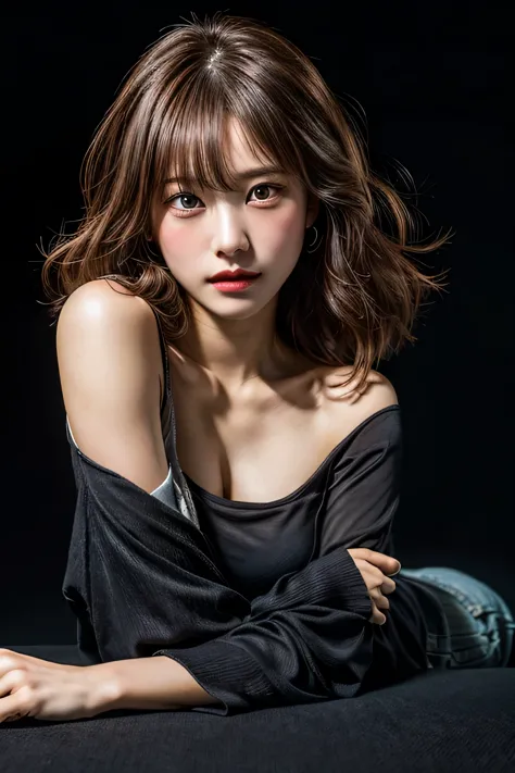 highest quality, Tabletop, 超A high resolution, (Realistic:1.4), RAW Photos, One Girl, Off the shoulder, In the Dark, Deep Shadow...