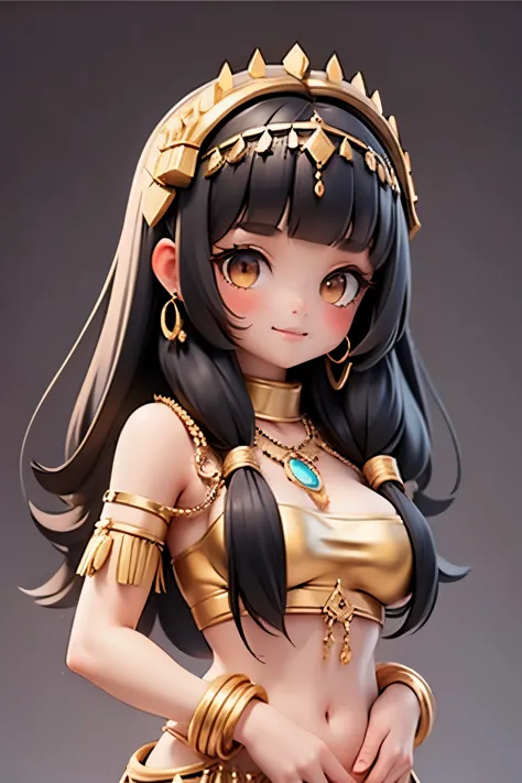 Cleopatra,black hair,Simple background,Sexy,breast,accessories,cute,happy,Medium-length hair
