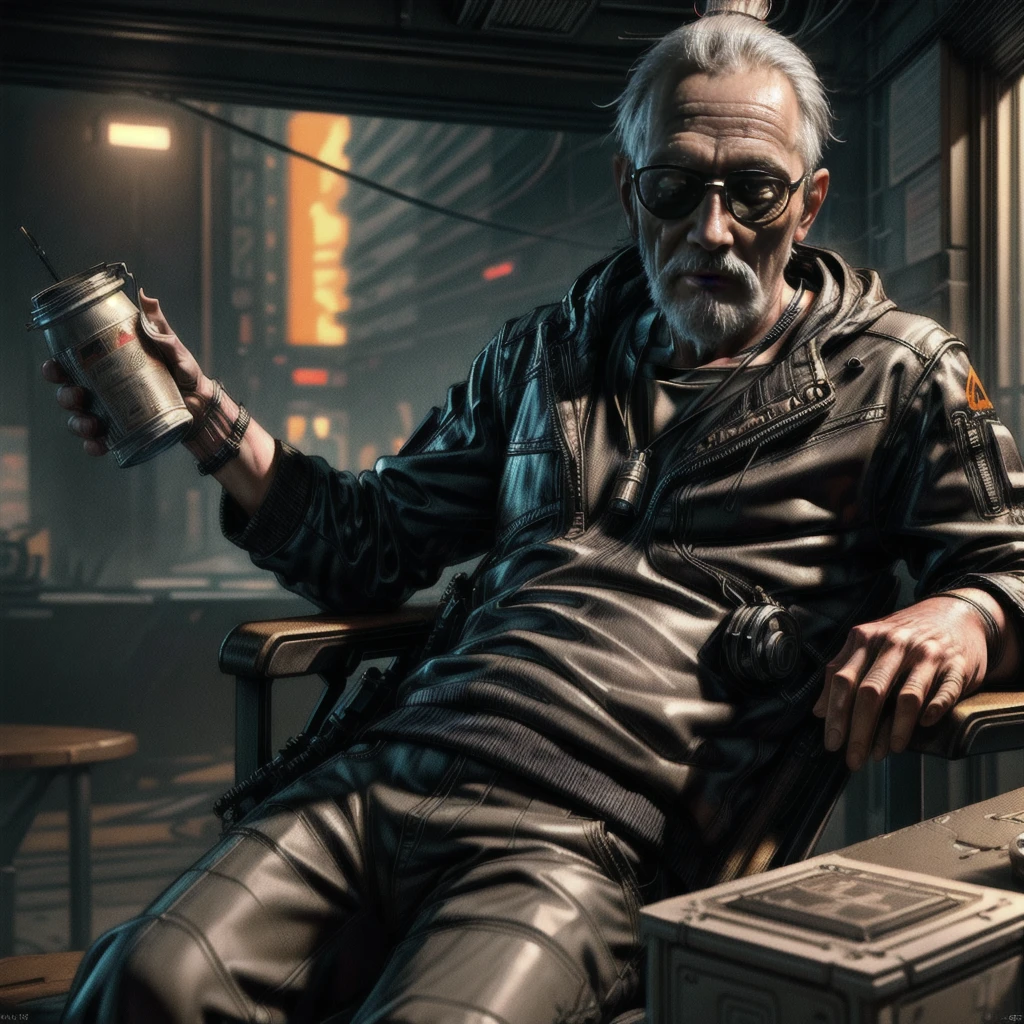 Masterpiece, best quality, (highly detailed CG unity 8k wallpaper), (best quality), (best illustration), (best shadows), isometric 3D , octane rendering, ray tracing, highly detailed, oldman master storyteller ancient philosopher cyberpunk closeup view