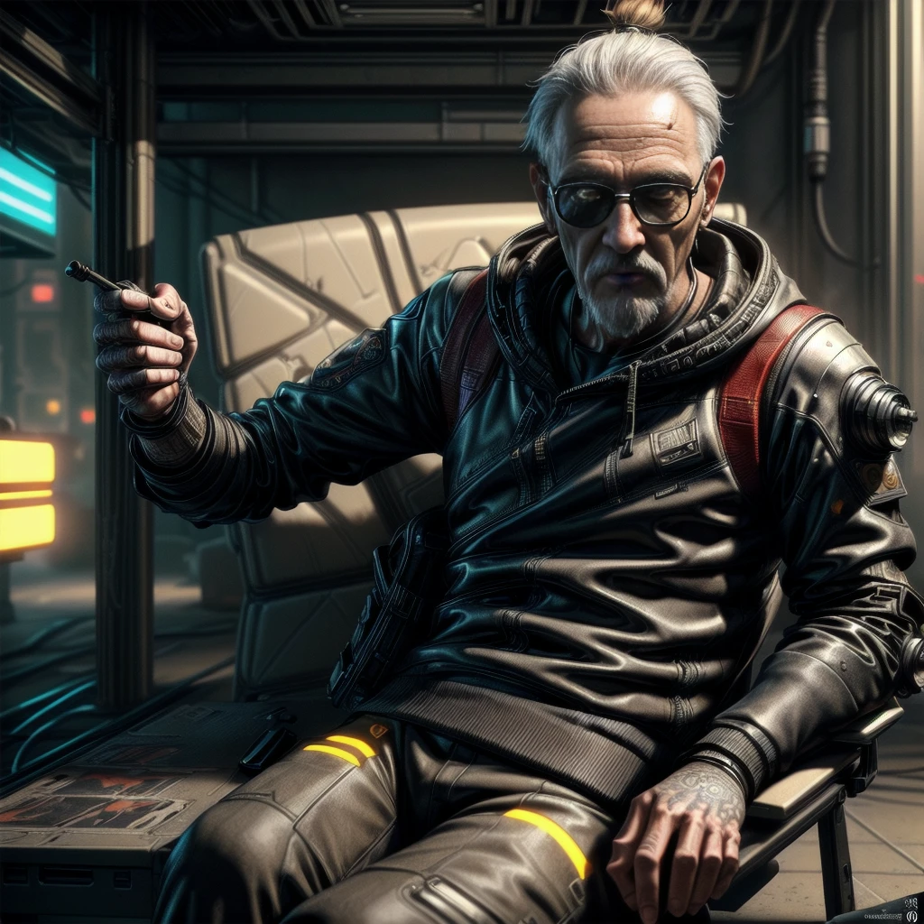 Masterpiece, best quality, (highly detailed CG unity 8k wallpaper), (best quality), (best illustration), (best shadows), isometric 3D , octane rendering, ray tracing, highly detailed, oldman master storyteller ancient philosopher cyberpunk closeup view