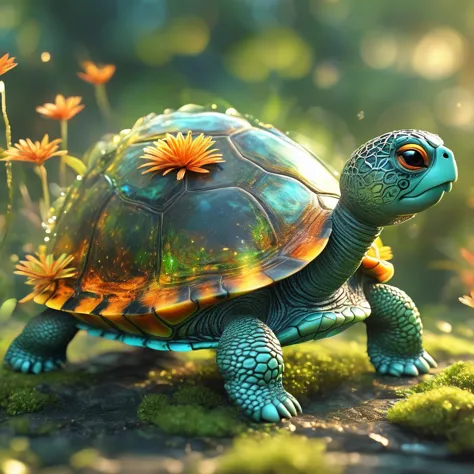 best quality, very good, 16K, ridiculous, Extremely detailed, Lovely(((turtle:1.3)))，Made of transparent boiling lava, Backgroun...