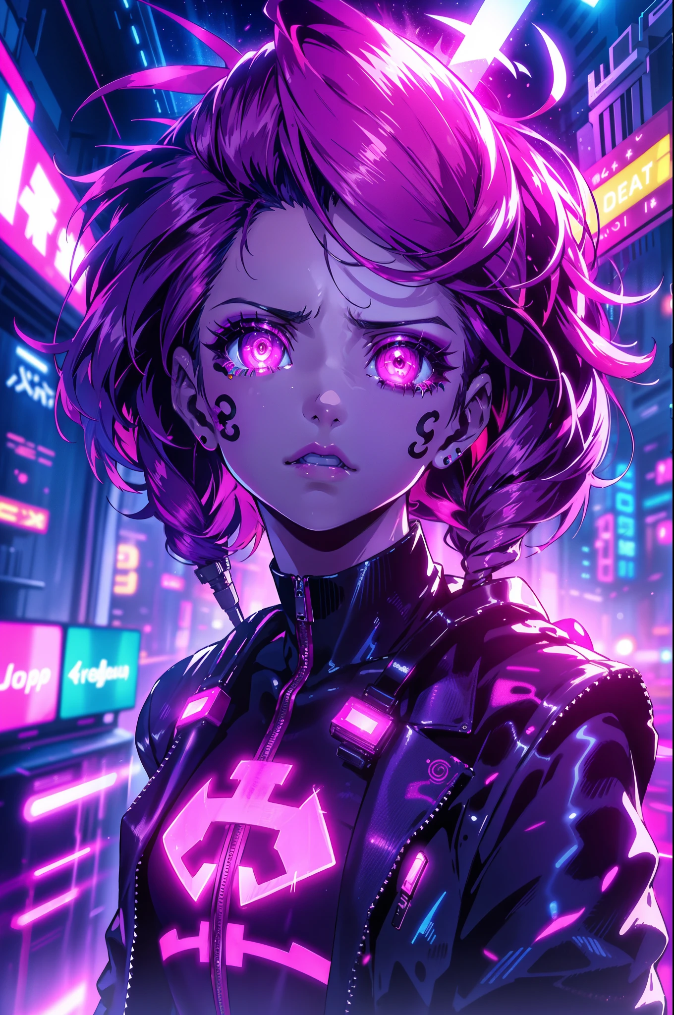 (extremely detailed CG unity 4k wallpaper),(masterpiece),(best quality),(ultra-detailed),(best illustration),(best shadow),(absurdres),(detailed background), Cyberpunk girl, you look lonely scene, bladerunner 2049, night, Neon lights, Crying, Highly detailed face,Harajuku-inspired pop outfit, bold colors and patterns, eye-catching accessories, trendy and innovative hairstyle, vibrant makeup,, Fancy makeup,