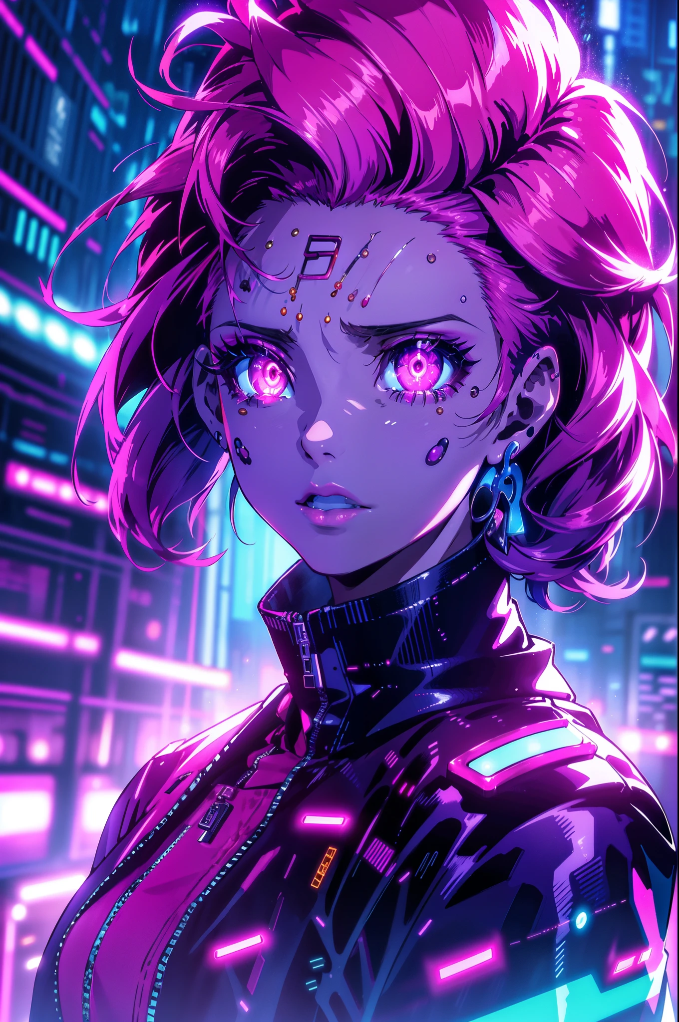 (extremely detailed CG unity 4k wallpaper),(masterpiece),(best quality),(ultra-detailed),(best illustration),(best shadow),(absurdres),(detailed background), Cyberpunk girl, you look  scene, bladerunner 2049, night, Neon lights, Crying, Highly detailed face,Harajuku-inspired pop outfit, bold colors and patterns, eye-catching accessories, trendy and innovative hairstyle, vibrant makeup,, Fancy makeup,