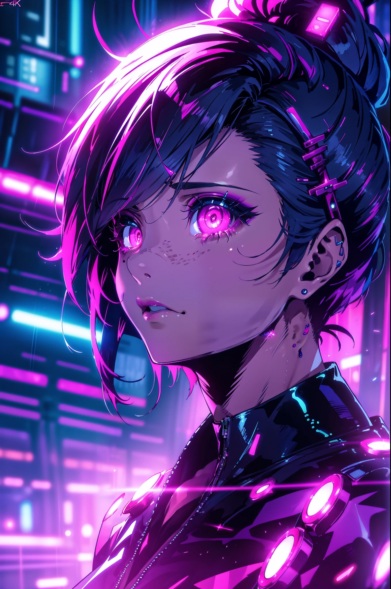 (extremely detailed CG unity 4k wallpaper),(masterpiece),(best quality),(ultra-detailed),(best illustration),(best shadow),(absurdres),(detailed background), Cyberpunk girl, you look  scene, bladerunner 2049, night, Neon lights, Crying, Highly detailed face,Harajuku-inspired pop outfit, bold colors and patterns, eye-catching accessories, trendy and innovative hairstyle, vibrant makeup,, Fancy makeup,