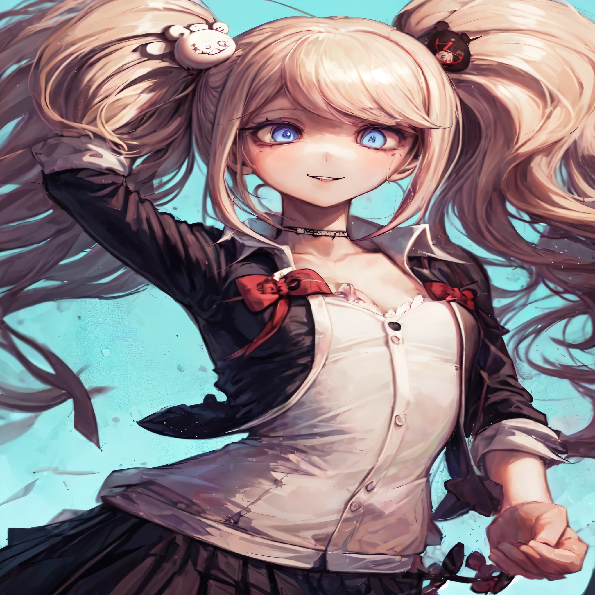 Anime girl with long hair and a bow holding a knife - SeaArt AI