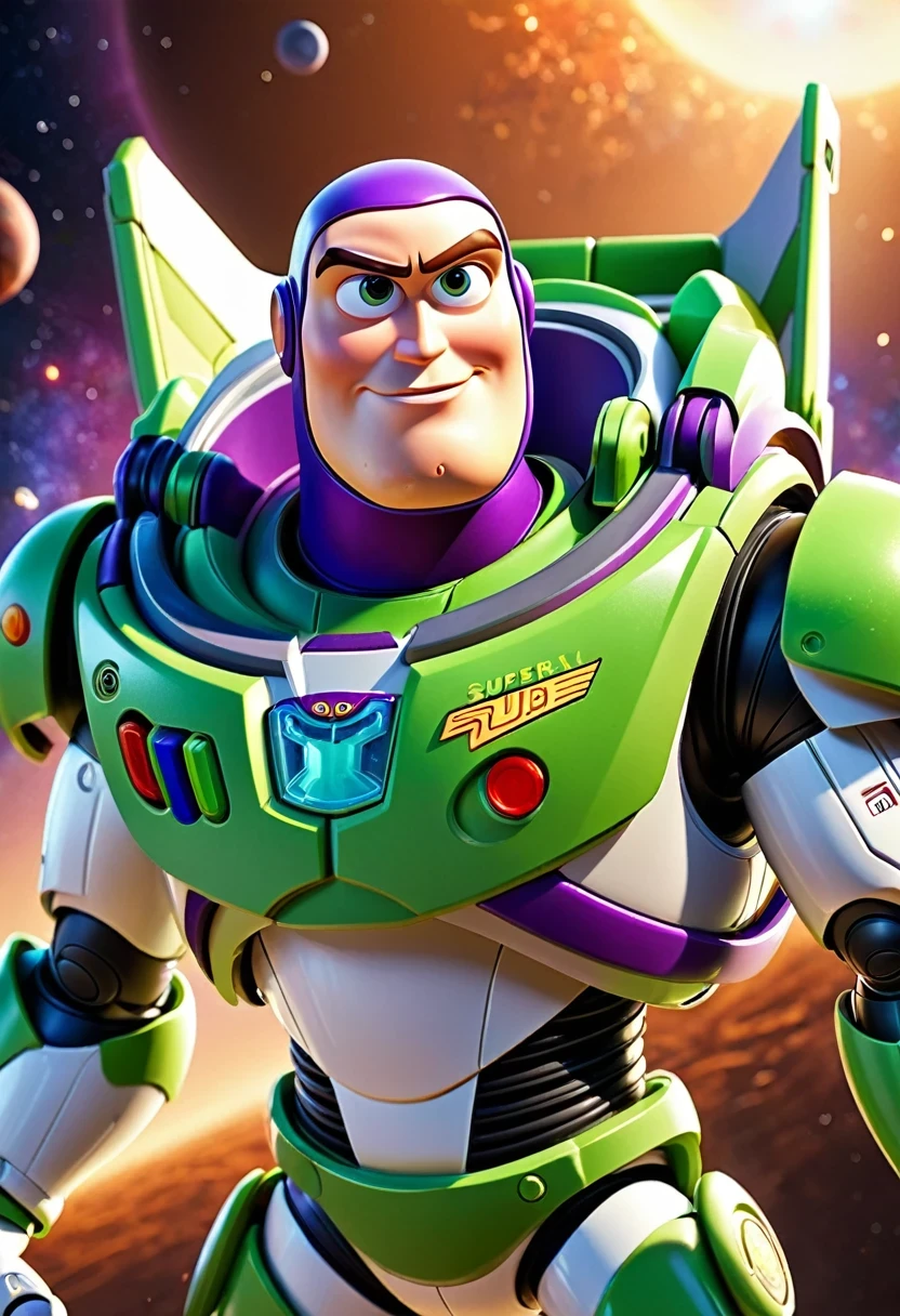 1male\((Buzz Lightyear\(Toy Story,Diseny,Pixar\)),(attacking viewer by gun from his arm),serious face,green armor,spacesuit,mechanical wing,small swirl at chin\), BREAK ,(background\(((beautiful cosmic)),milkyway,galaxy\)), BREAK ,quality\(8k,wallpaper of extremely detailed CG unit, ​masterpiece,hight resolution,top-quality,top-quality real texture skin,hyper realisitic,increase the resolution,RAW photos,best qualtiy,highly detailed,the wallpaper\),((super cool pose)),dynamic angle,he is the HERO