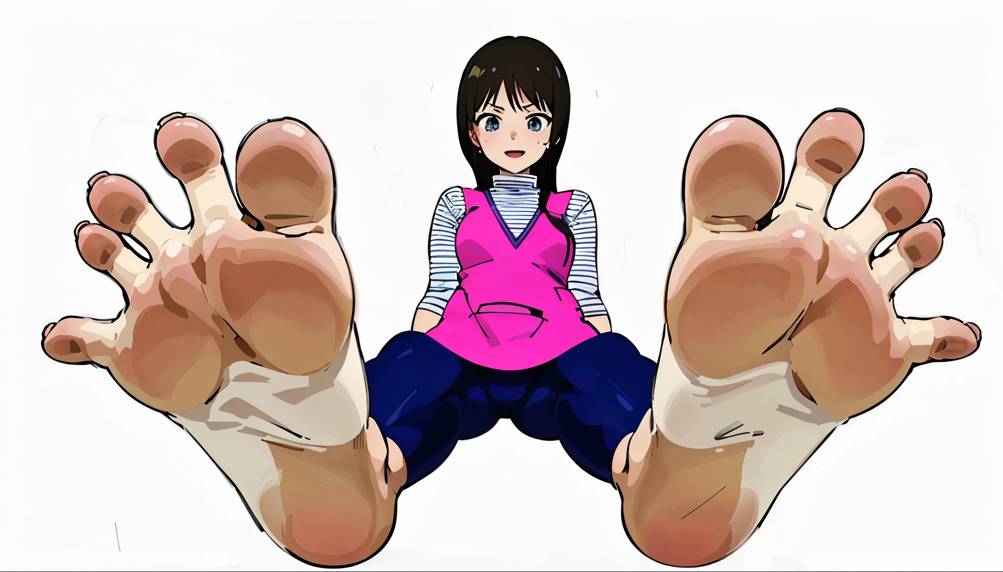 Cartoon of a woman sitting on the ground with her feet up - SeaArt AI