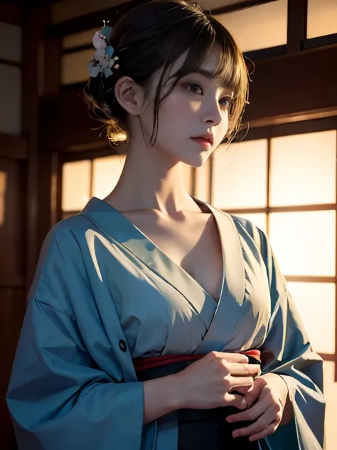 highest quality,masterpiece,Highest Resolution:1.2,Realistic:1.5、 One girl,Kimono Beauty、Beautiful and perfect face,Bobcut,Reali...