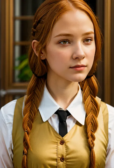 1girl, 18yo, wearing formal clothes, fanciful braided ginger hair,