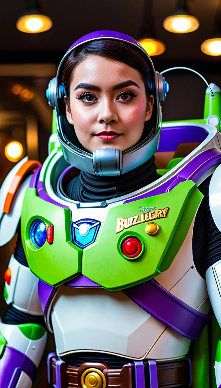 (male), a detailed and realistic photography of a person cosplaying as Buzz Lightyear at a cosplay party, extremely detailed and realistic costume, highly detailed facial features, vibrant colors, intricate details, dramatic lighting, cinematic composition, photorealistic, 8k, (best quality,4k,8k,highres,masterpiece:1.2),ultra-detailed,(realistic,photorealistic,photo-realistic:1.37),HDR,UHD,studio lighting,sharp focus,extreme detail description,professional,vivid colors,bokeh,cosplay,costume party,character portrait,science fiction,space theme