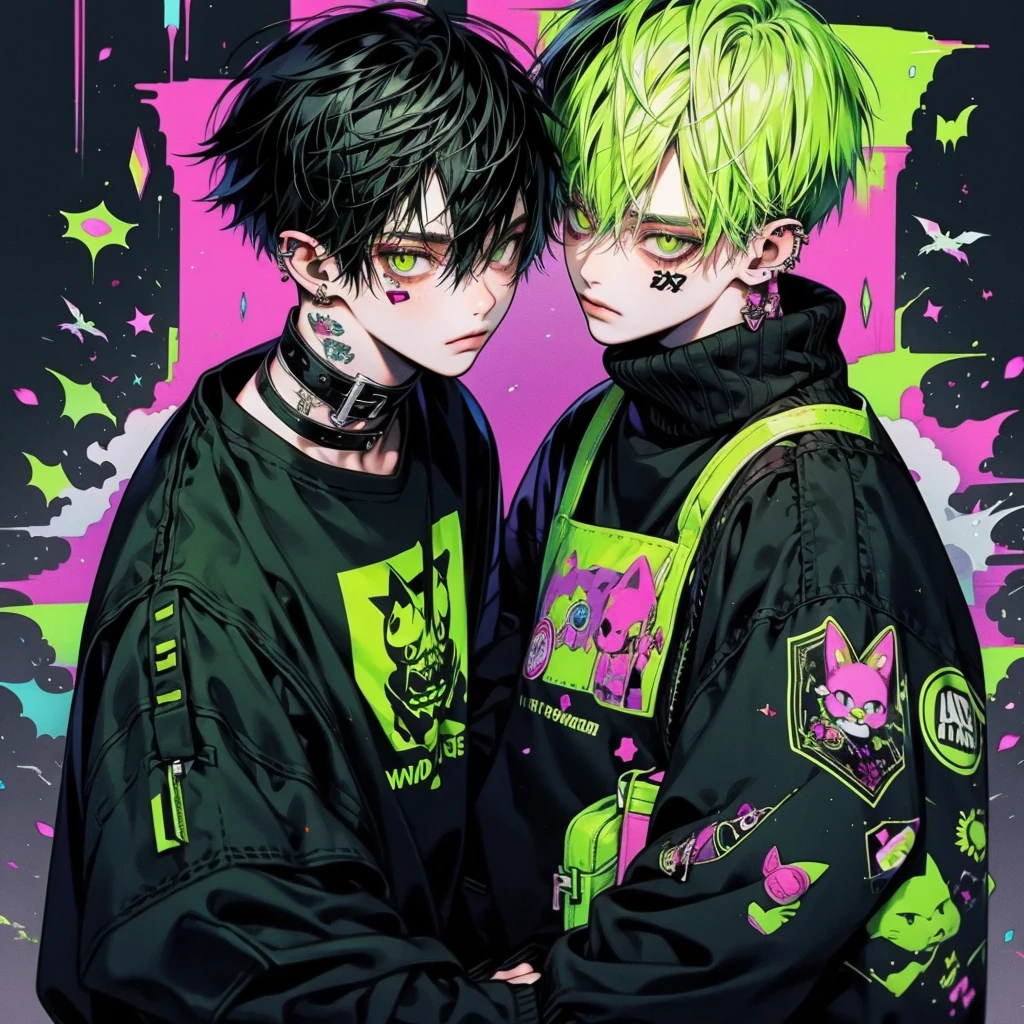 Punk rock emo man, Neko, wolf boy, neon green hair, tattoo sleeves and  piercings - SeaArt AI