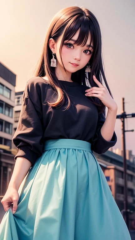 Turquoise eyes、(highest quality, masterpiece), One girl, Pause, particle, Wind, flower, Upper Body, Simple Background, View your viewers, , Milky Way,smile、（（See-through、pink、green、Spring Clothes、A mature white blouse、Long skirt））mysterious、（Silver Long Hair、curl、Some have red hair）、Mature earrings、Purple Eyeshadow、、Around town、office Street、Handbags、smile、Feeling embarrassed、I&#39;m waiting for someone