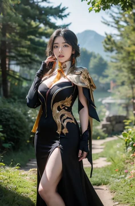 Sexy beautiful girl standing on fantasy forest, nice body big , xianyun character genshin impact, ((xianyun)), 4k HD photo , maá...