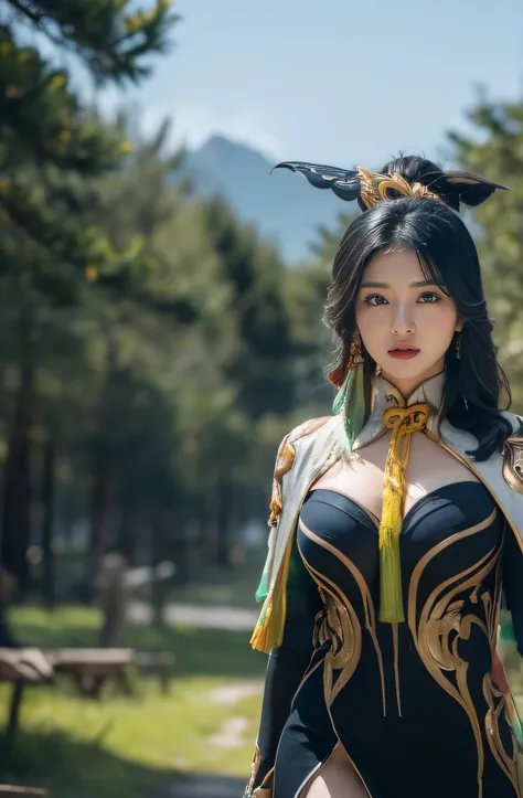 Sexy beautiful girl standing on fantasy forest, nice body big , xianyun character genshin impact, ((xianyun)), 4k HD photo , maá...